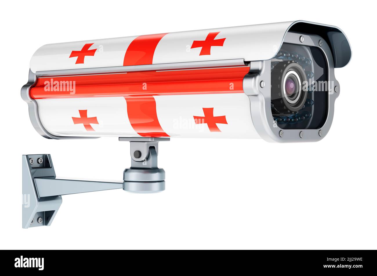 Surveillance camera with Georgian flag. 3D rendering isolated on white ...