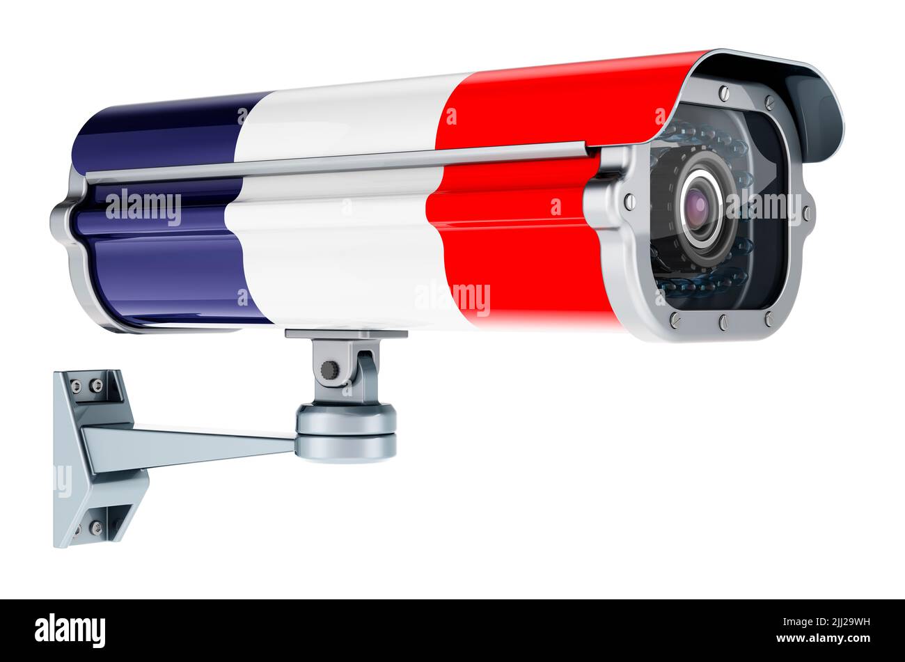 Surveillance camera with French flag. 3D rendering isolated on white ...