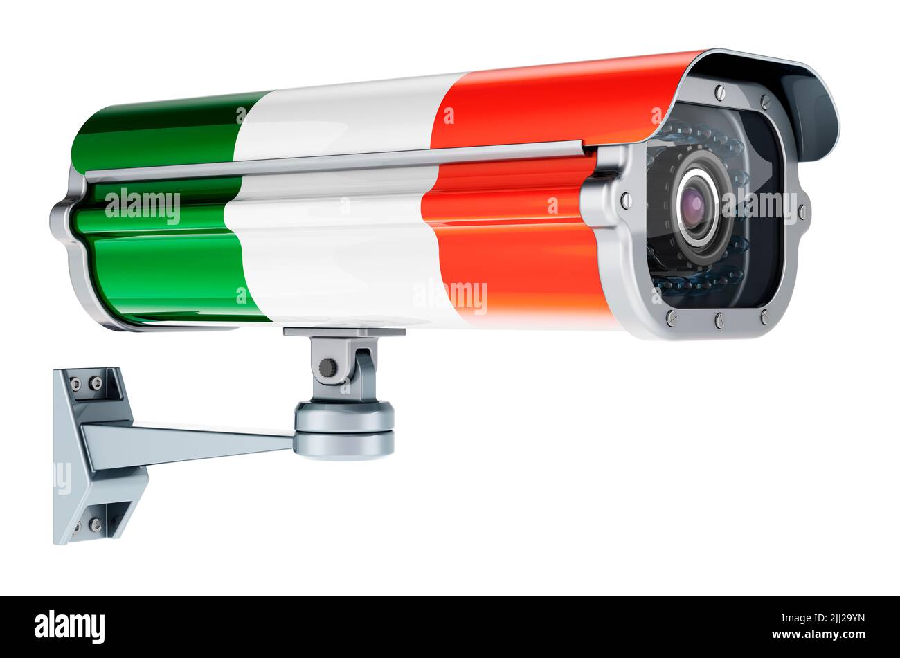 Surveillance camera with Irish flag. 3D rendering isolated on white