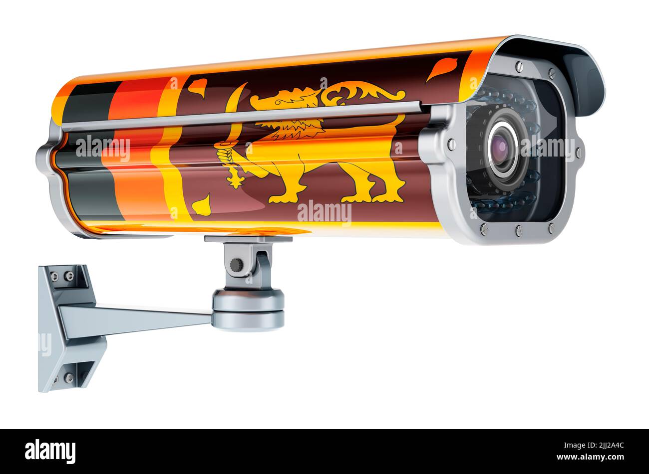 Surveillance camera with Sri Lankan flag. 3D rendering isolated on