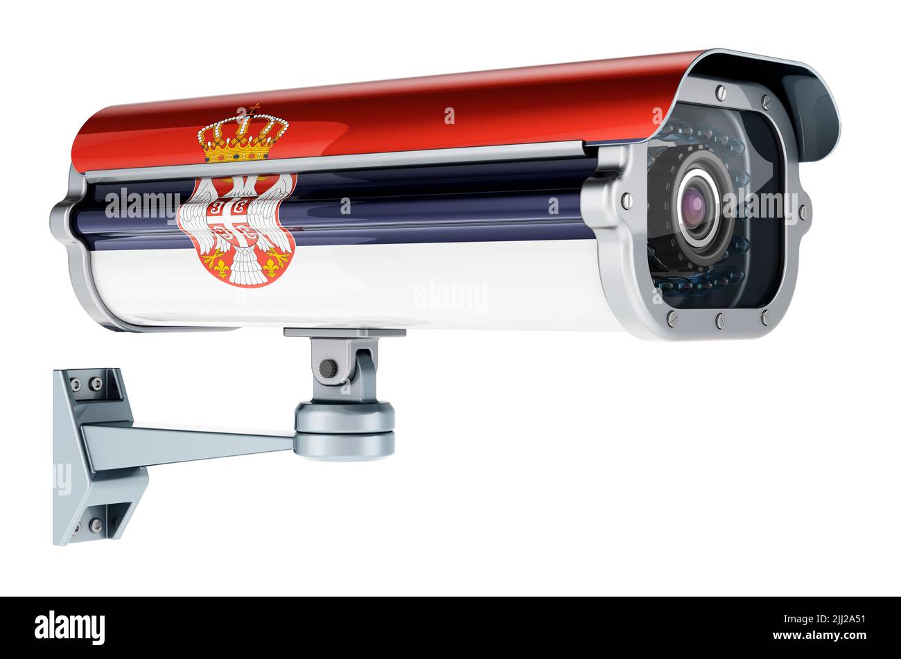 Surveillance camera with Serbian flag. 3D rendering isolated on white ...