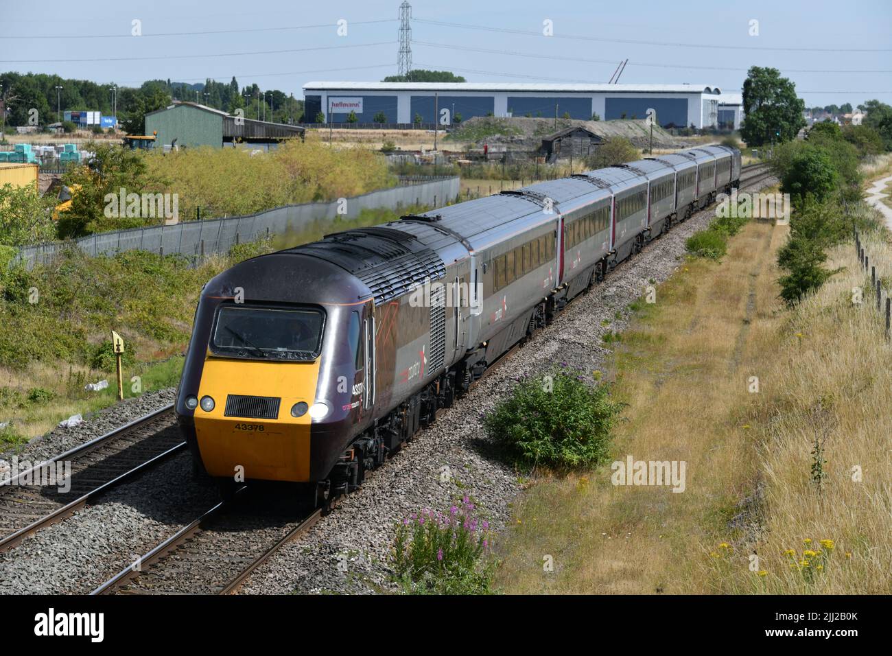 An Edinburgh to Plymouth Arriva Crosscountry 125mph High Speed Train passing through Barton Under Needwood, Staffordshire on 11 July 2022 Stock Photo