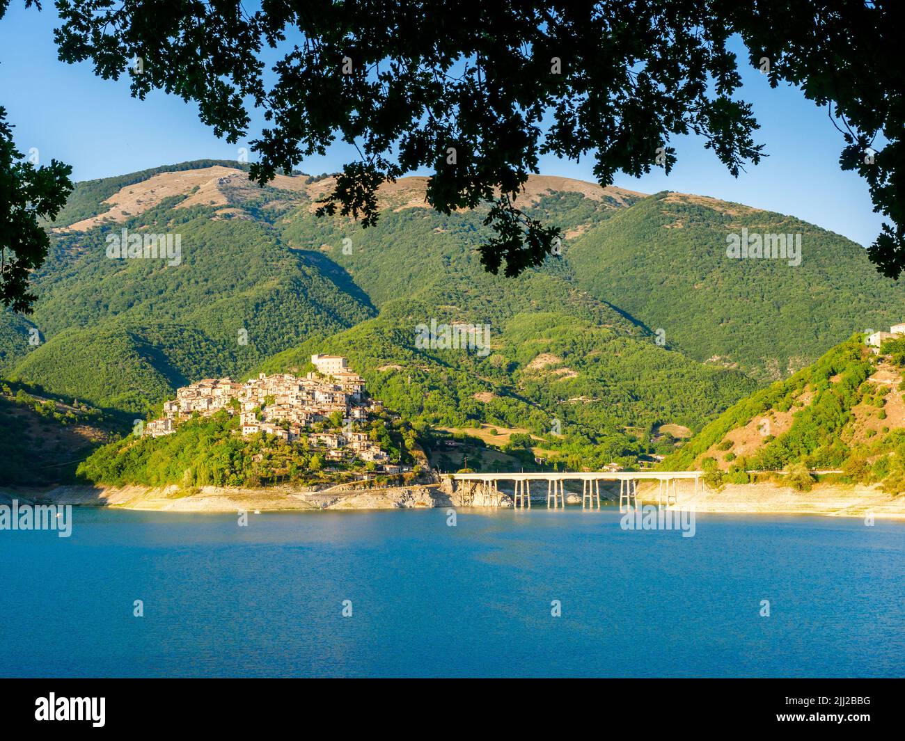 The Little town of Castel di Tora and the Turano lake - Rieti, Italy Stock Photo