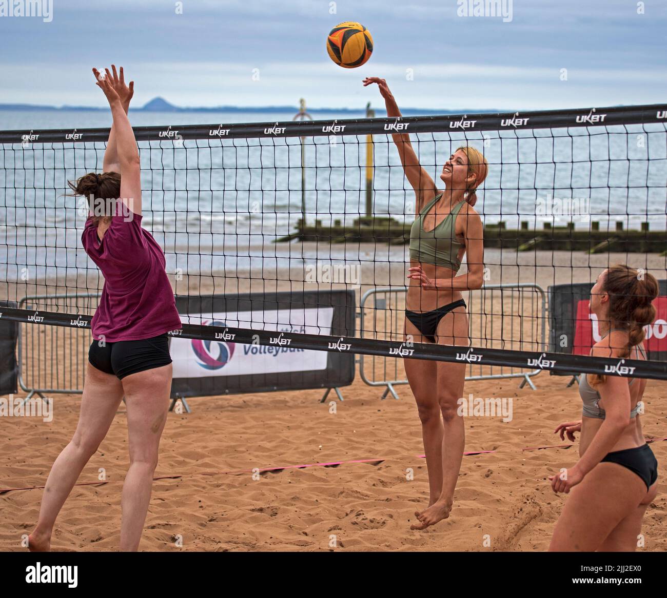 Portobello, Edinburgh, Scotland. July 2022. 22nd July 2022. Scotland Grand Slam Series, Female Qualification Tournament. UKBT 3 star event. The tournament for both female and Male teams takes place during Saturday and Sunday when the weather forecast predicts showers. Credit: Arch White/alamy live news. Stock Photo