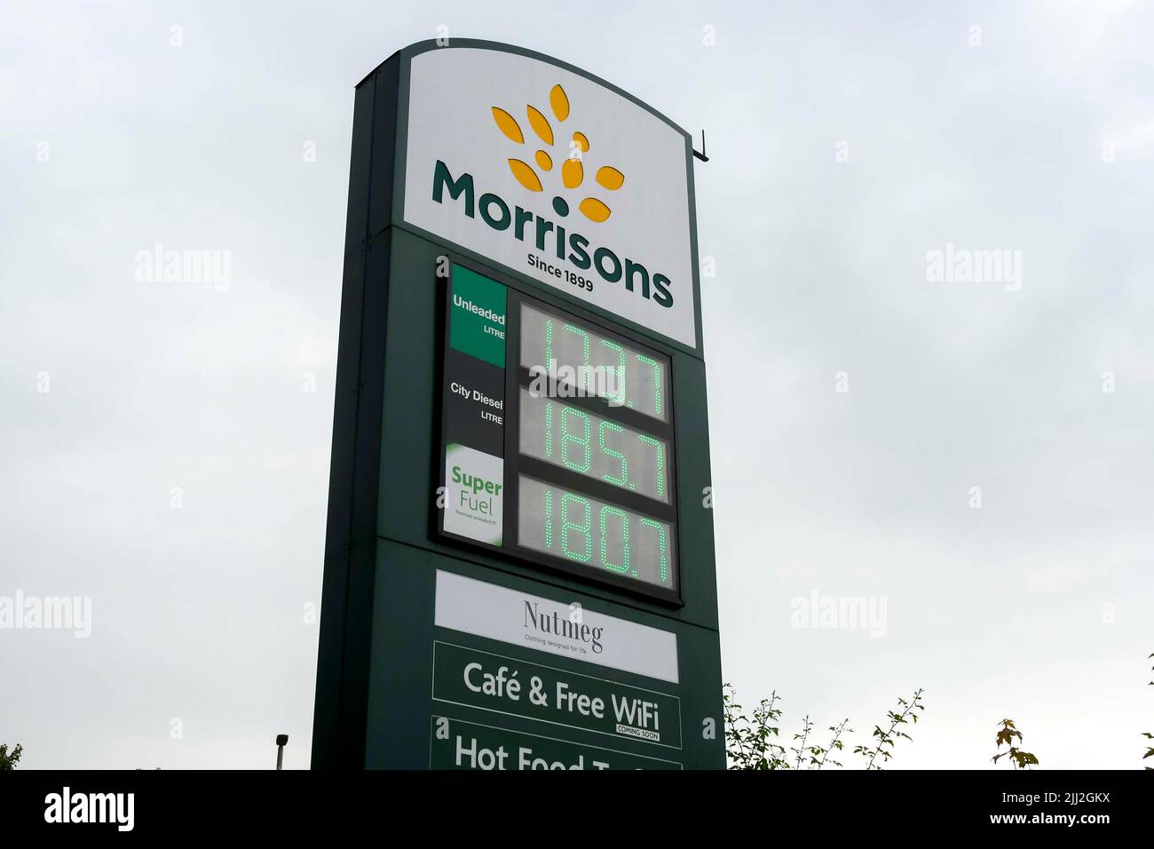 Yeovil, Somerset, UK. 22nd July 2022. Fuel prices at the Morrisons