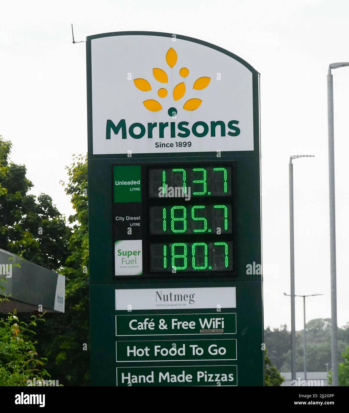 Yeovil, Somerset, UK. 22nd July 2022. Fuel prices at the Morrisons