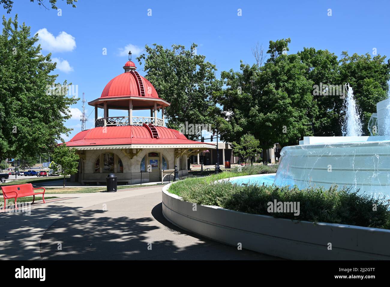 The Decatur Transfer House, built as a transit shelter in 1896 and moved to Central Park in 1962, is the unofficial symbol for the city. Stock Photo