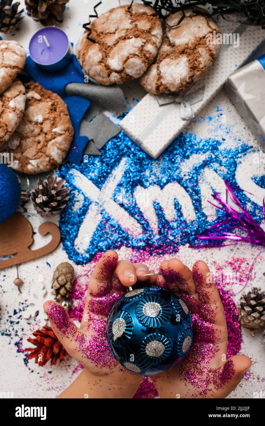 Christmas festive background reversed top view Stock Photo