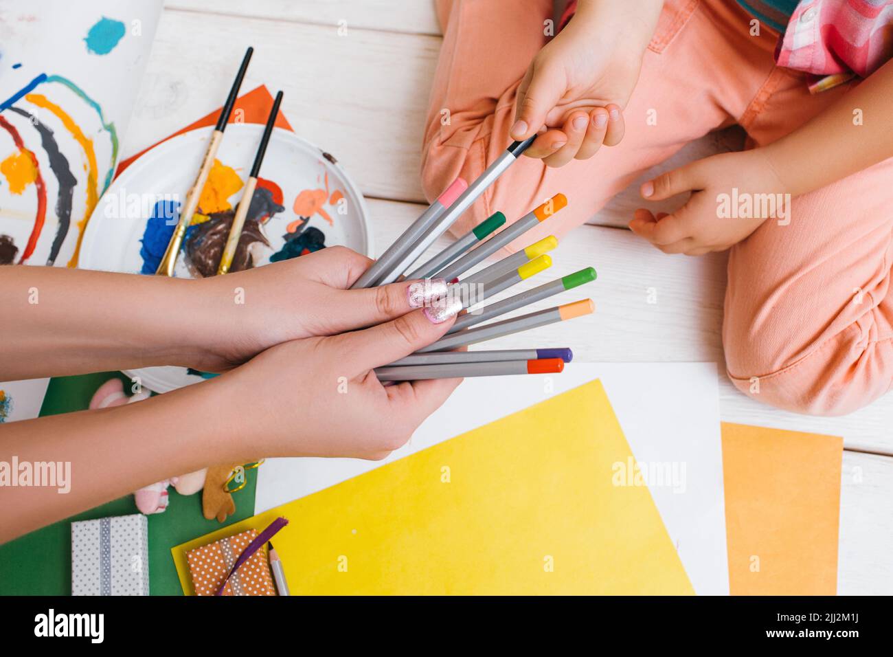 Early childhood education. Work together Stock Photo Alamy