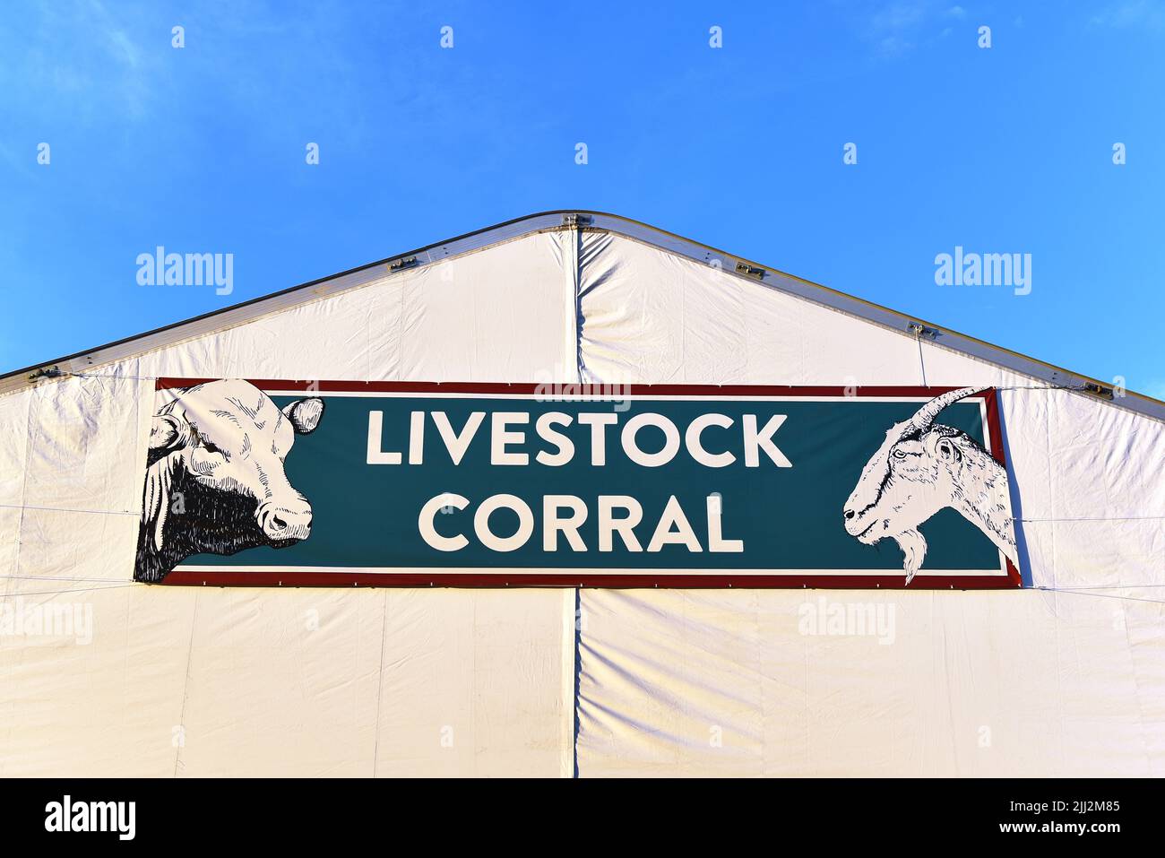 COSTA MESA, CALIFORNIA - 20 JUL 2022: Livestock Corral tent at the Orange County Fairgrounds. Stock Photo
