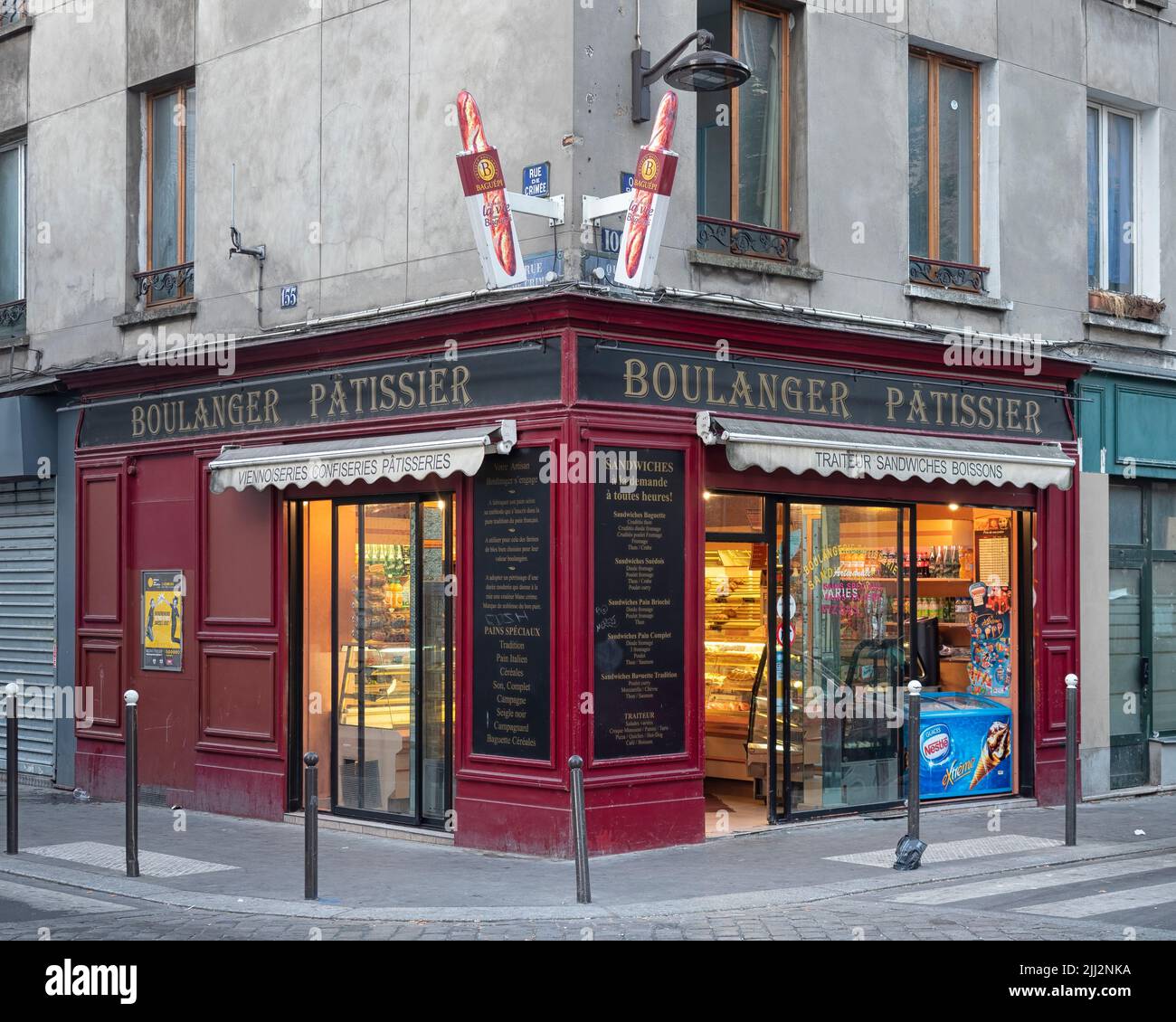PARIS, FRANCE - AUGUST 03, 2018:  Exterior view of Boulangerie bakery in Quai de la Loire Stock Photo