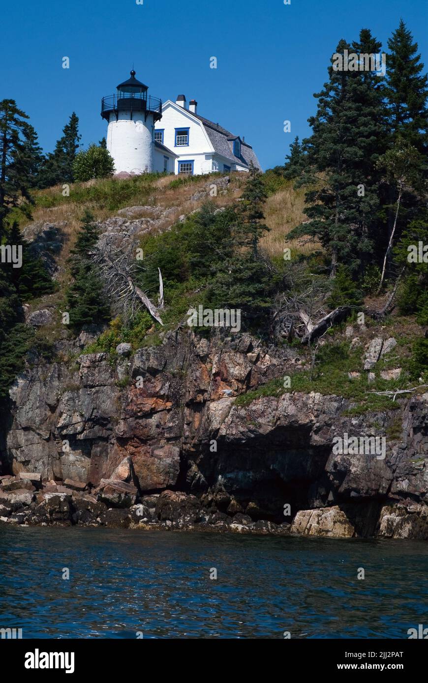 Bear Island Lighthouse on sunny summer day in Acadia National Park in Maine. It is a favorite New England tourist attraction. Stock Photo
