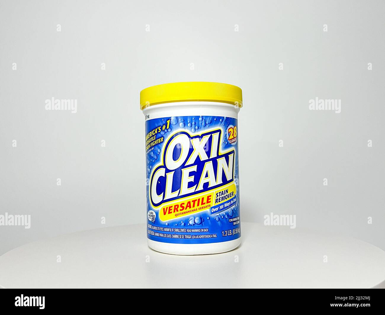 Orlando, FL USA - July 14, 2022:  A container of Oxi Clean on a white background. Stock Photo