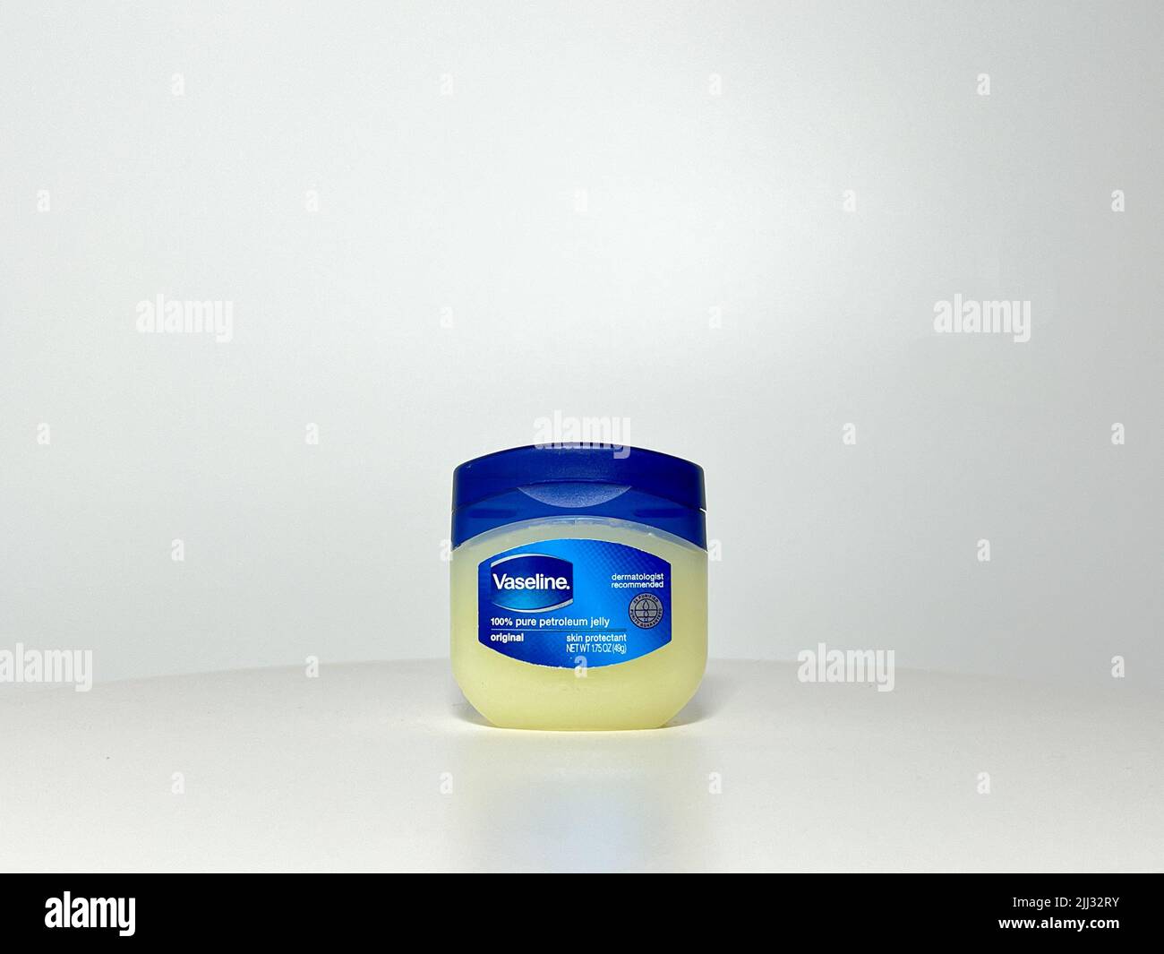 Orlando, FL USA - July 14, 2022:  A jar of Vaseline Petroleum Jelly on a white background. Stock Photo