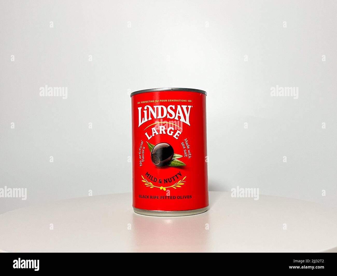 Orlando, FL USA July 14, 2022 A can of Lindsay Black Ripe Pitted
