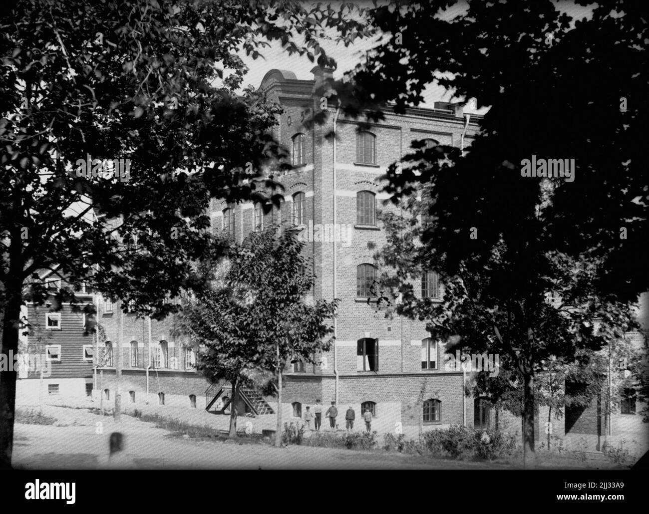 Building, five children. Stock Photo