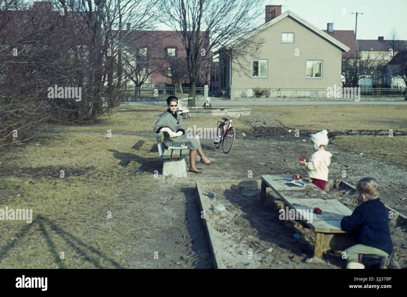Playing children in Vallmo Park, 1962. Among the children are Patrik Borg. Stock Photo