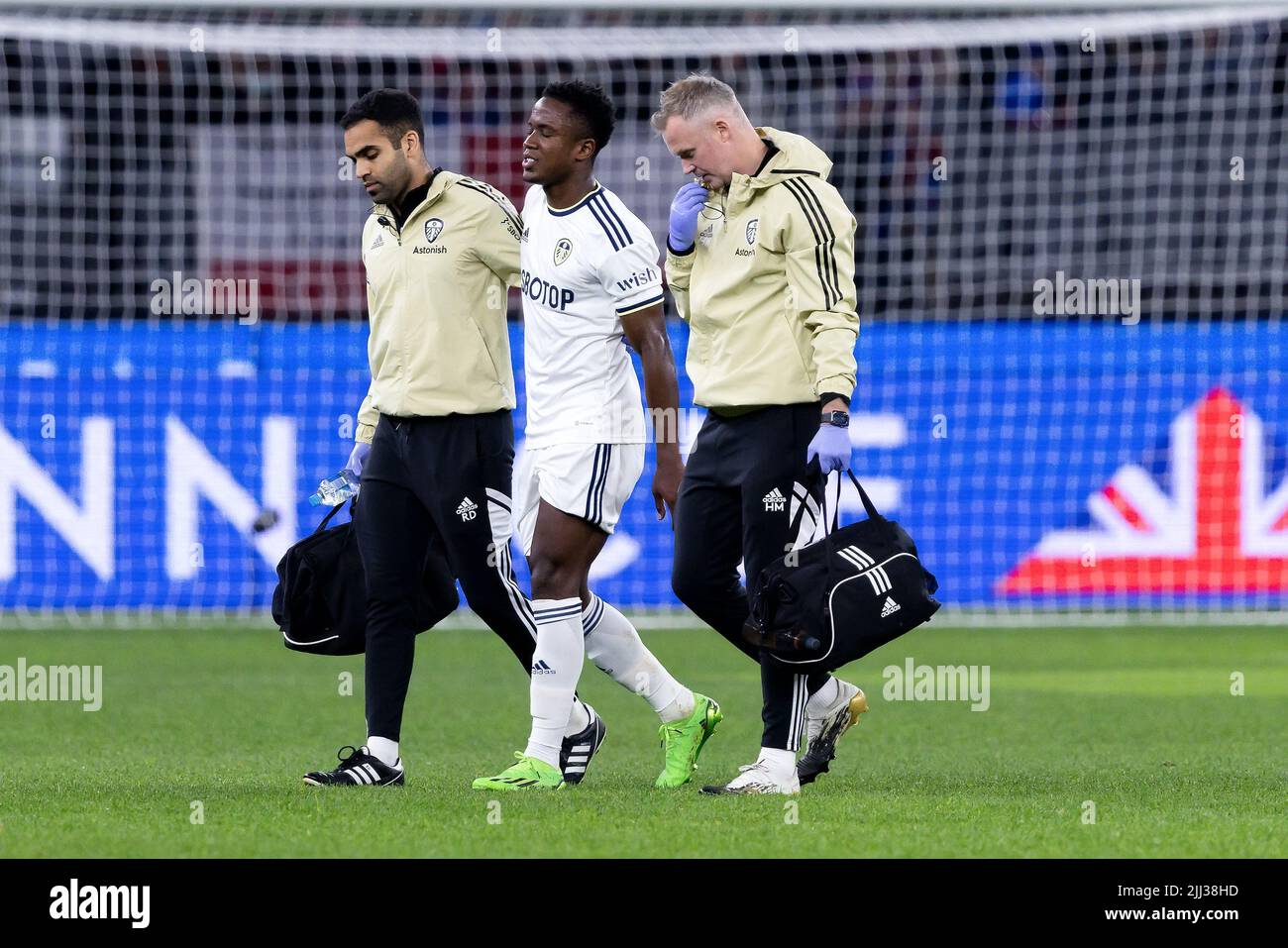 Perth, Australia, 22 July, 2022. Luis Sinisterra of Leeds United leaves the pitch after being injured during the ICON Festival of International Football match between Crystal Palace and Leeds United at Optus Stadium on July 22, 2022 in Perth, Australia. Credit: Graham Conaty/Speed Media/Alamy Live News Stock Photo