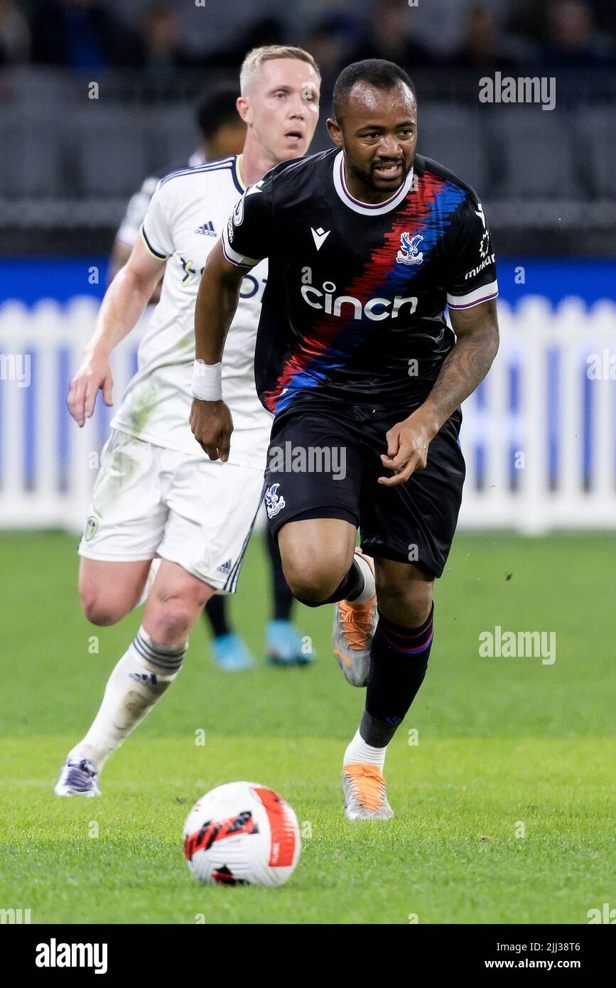 Perth, Australia, 22 July, 2022. Jordan Ayew of Crystal Palace runs with the ball during the ICON Festival of International Football match between Crystal Palace and Leeds United at Optus Stadium on July 22, 2022 in Perth, Australia. Credit: Graham Conaty/Speed Media/Alamy Live News Stock Photo