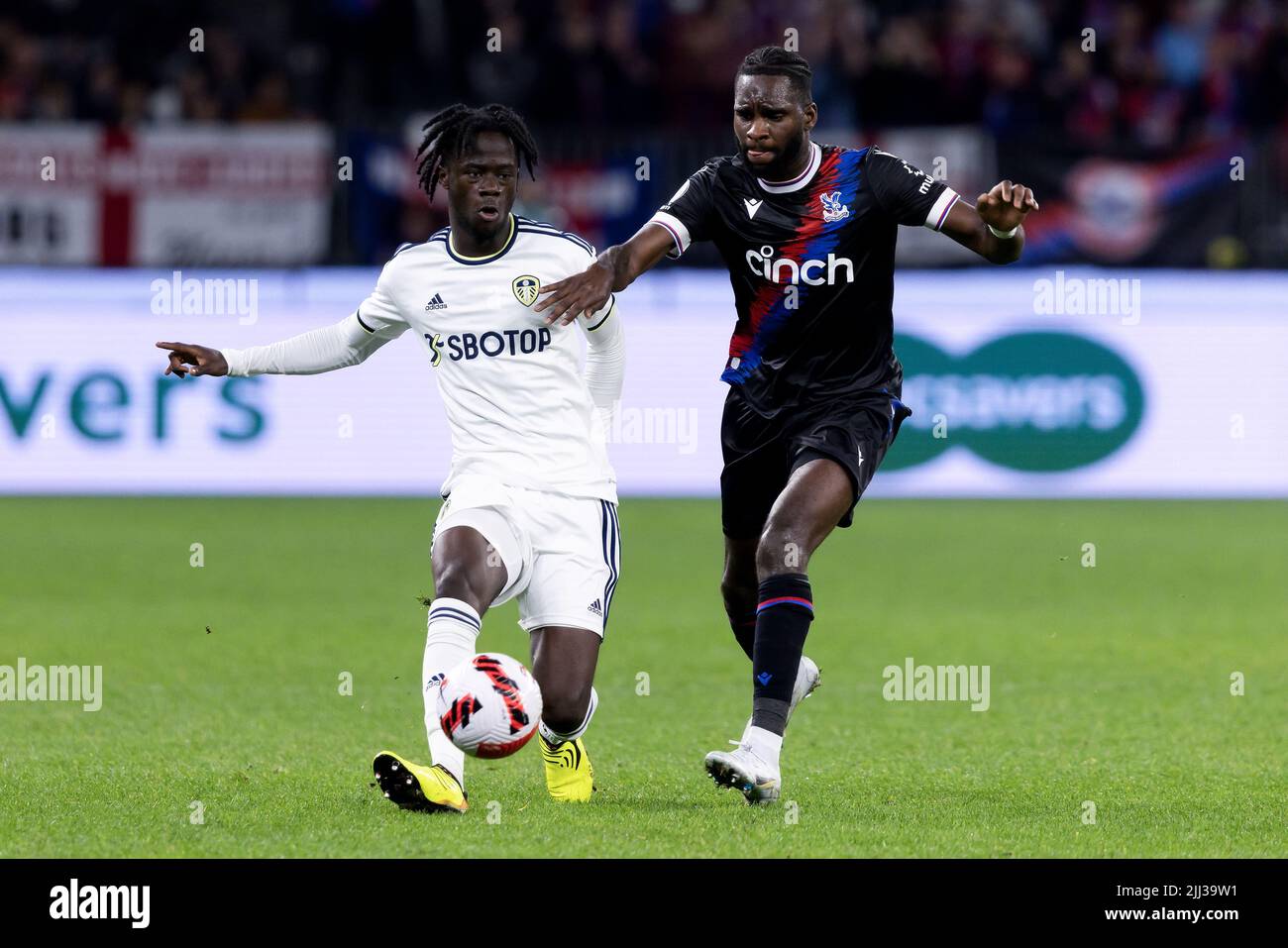 Perth, Australia, 22 July, 2022. Darko Gyabi of Leeds United controls the ball during the ICON Festival of International Football match between Crystal Palace and Leeds United at Optus Stadium on July 22, 2022 in Perth, Australia. Credit: Graham Conaty/Speed Media/Alamy Live News Stock Photo