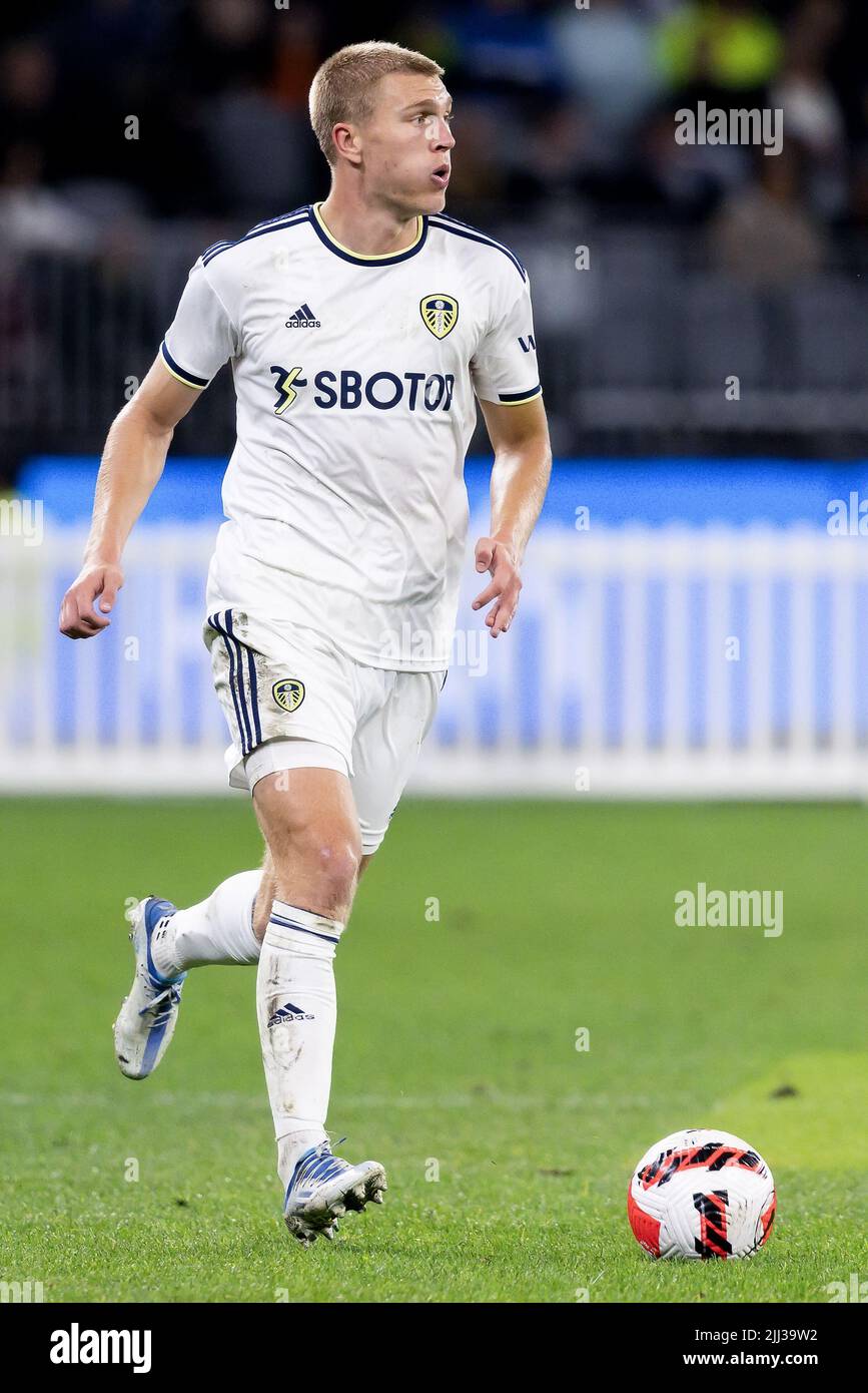 Perth, Australia, 22 July, 2022. Rasmus Kristensen of Leeds United controls the ball during the ICON Festival of International Football match between Crystal Palace and Leeds United at Optus Stadium on July 22, 2022 in Perth, Australia. Credit: Graham Conaty/Speed Media/Alamy Live News Stock Photo