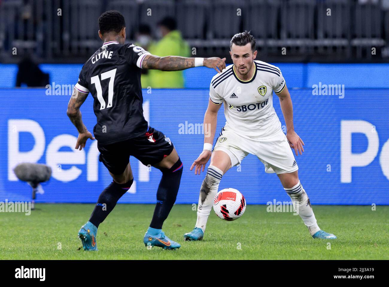 Perth, Australia, 22 July, 2022. Jack Harrison of Leeds United controls the ball during the ICON Festival of International Football match between Crystal Palace and Leeds United at Optus Stadium on July 22, 2022 in Perth, Australia. Credit: Graham Conaty/Speed Media/Alamy Live News Stock Photo