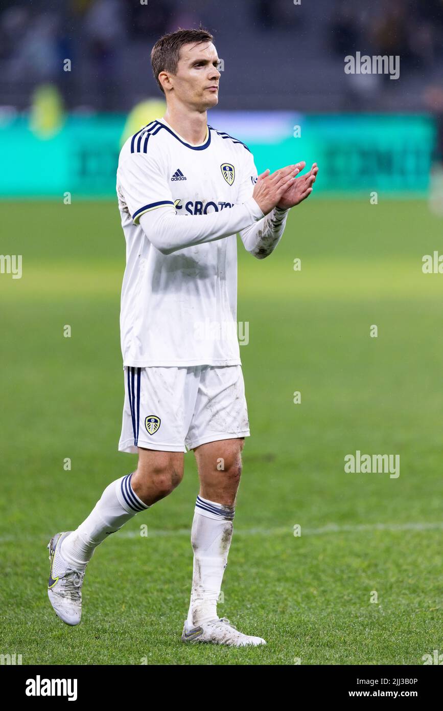 Perth, Australia, 22 July, 2022. Diego Llorente of Leeds United applauds the crowd after the ICON Festival of International Football match between Crystal Palace and Leeds United at Optus Stadium on July 22, 2022 in Perth, Australia. Credit: Graham Conaty/Speed Media/Alamy Live News Stock Photo