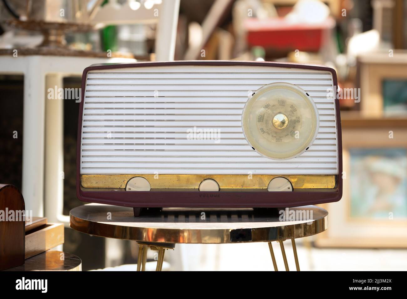 Old radio receiver on the flea market close up Stock Photo