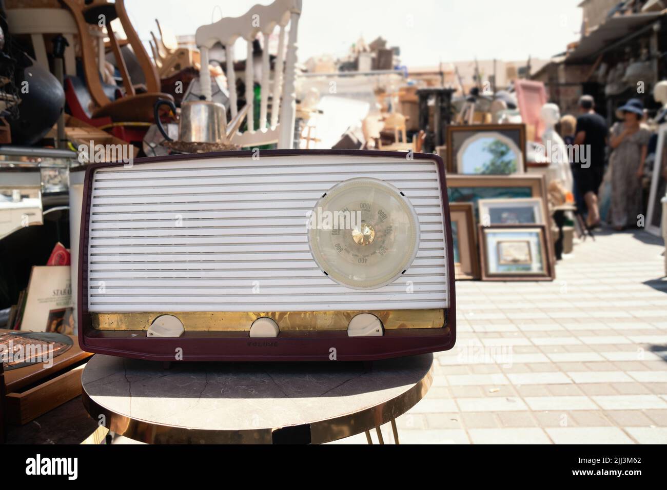 Tel Aviv, Israel - July 15, 2022: Old radio receiver on the flea market close up Stock Photo