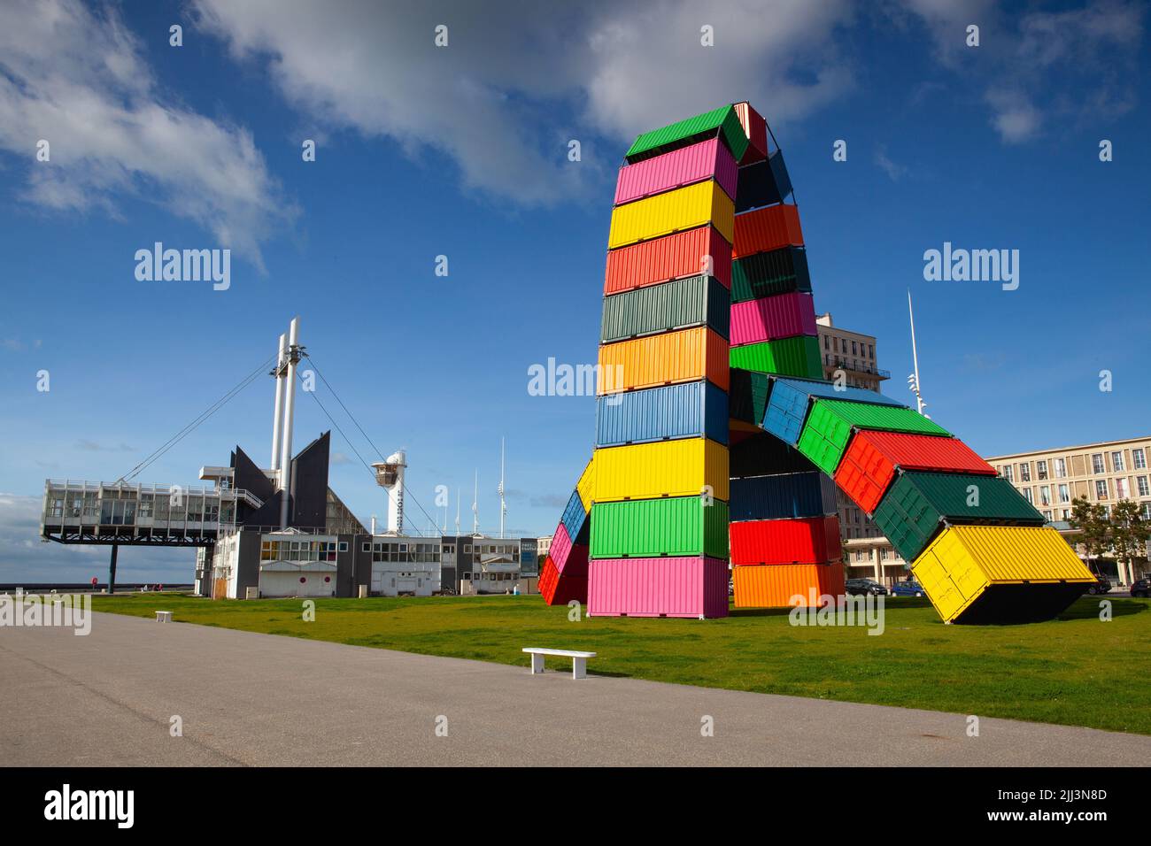 Le Havre, France - October 13,2021: Contemporary colorful installation Catene de Containers by Vincent Ganivet in Southampton port of Le Havre Stock Photo