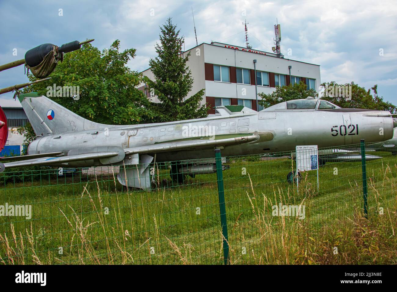 Aeroclub, Nitra, Slovakia - 06.13.2022: Sukhoi Su7 Fitter-A fighter-bomber, swept wing, cold war, soviet planes. Stock Photo
