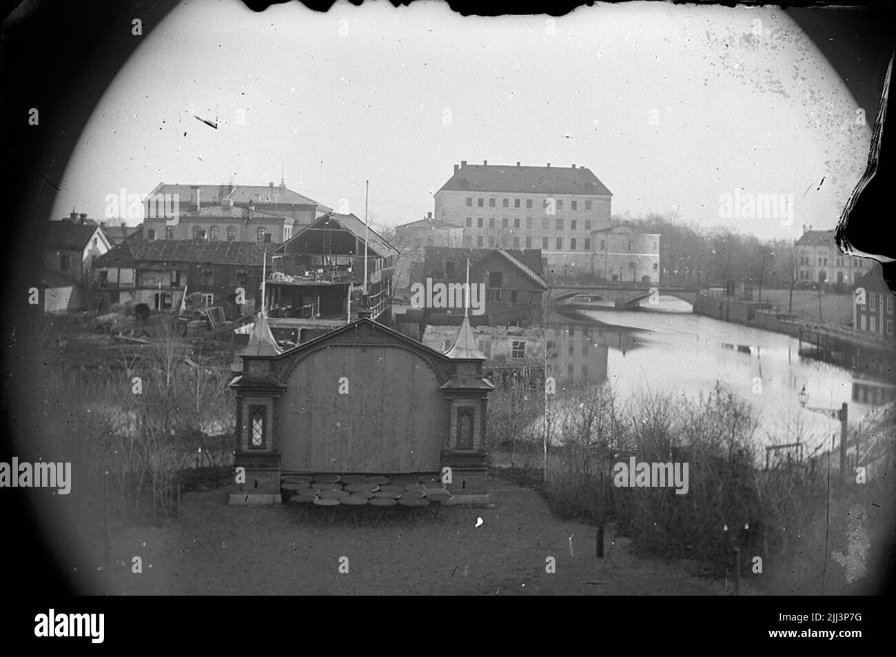 View from Frimurareholmen, Örebro Castle, Big Bridge, buildings and