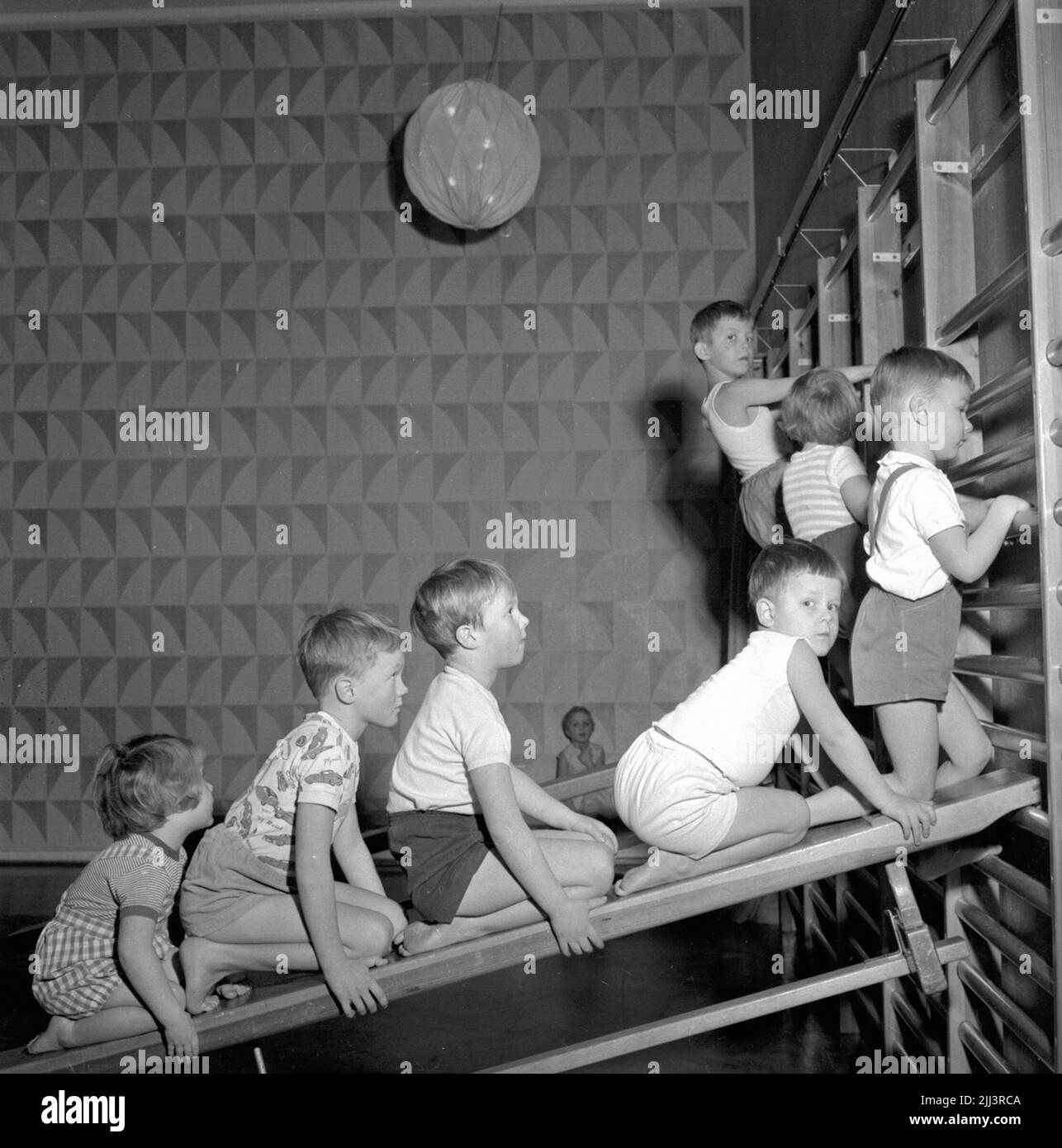 Children's gymnastics. January 1956. Stock Photo
