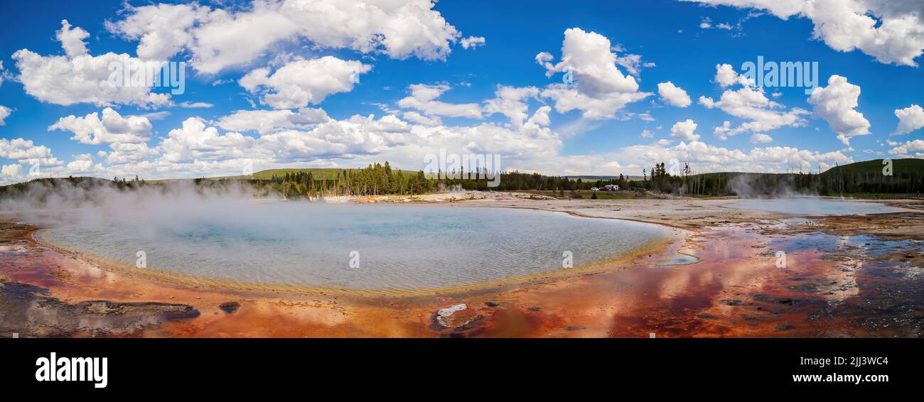 Sunny view of the landscape of Rainbow Pool of Black Sand Basin at Wyoming Stock Photo