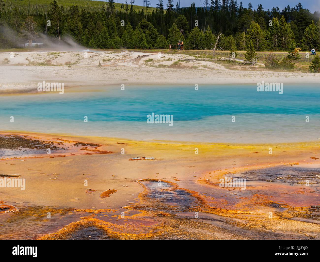 Sunny view of the landscape of Rainbow Pool of Black Sand Basin at Wyoming Stock Photo