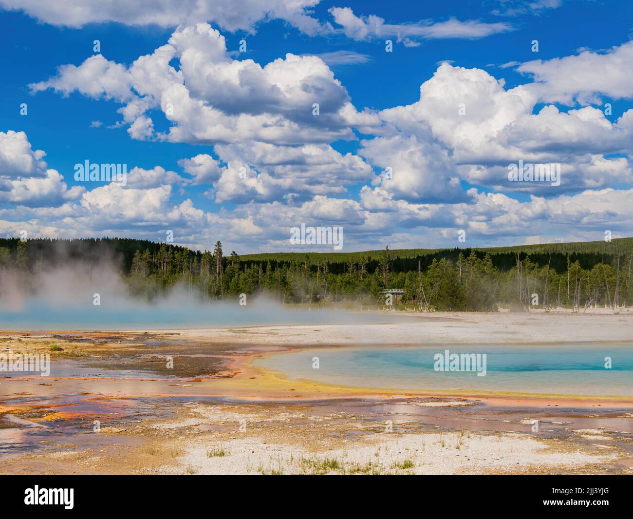 Sunny view of the landscape of Rainbow Pool of Black Sand Basin at Wyoming Stock Photo