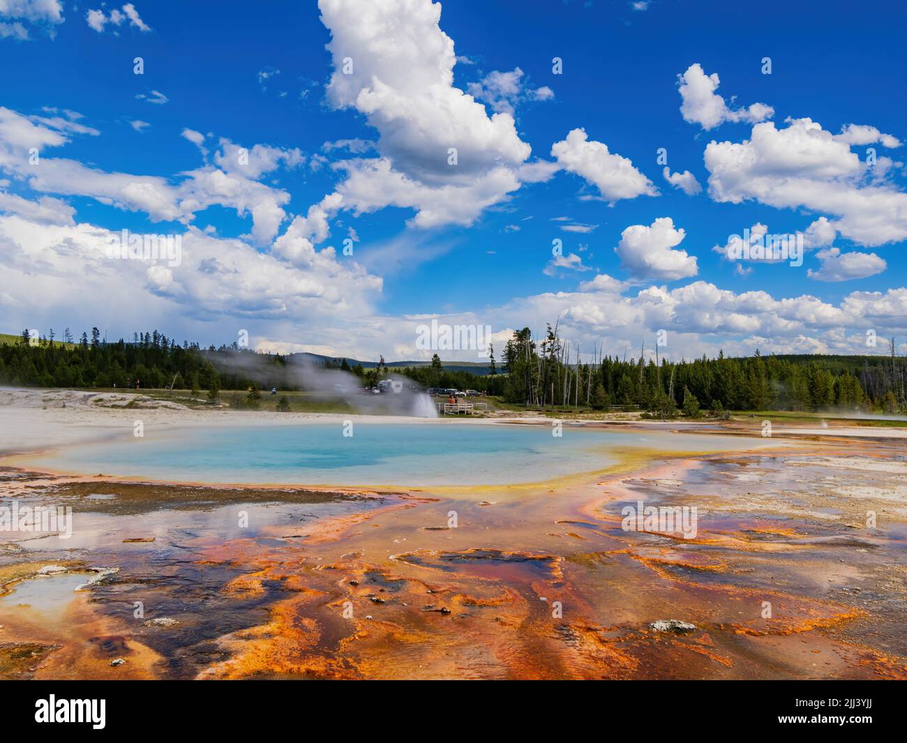 Sunny view of the landscape of Rainbow Pool of Black Sand Basin at Wyoming Stock Photo