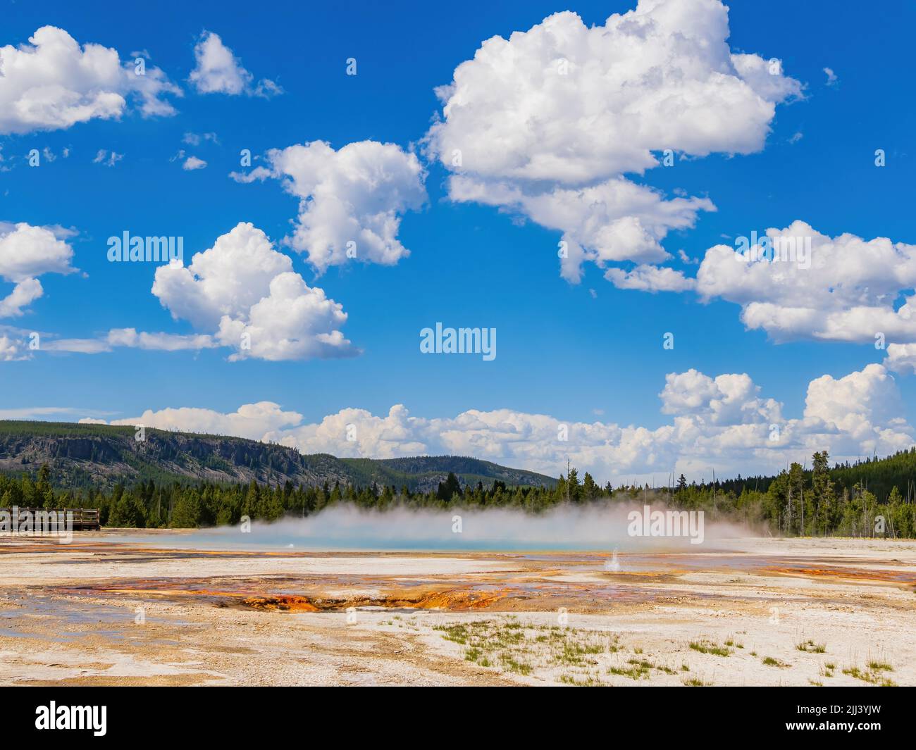 Sunny view of the landscape of Rainbow Pool of Black Sand Basin at Wyoming Stock Photo