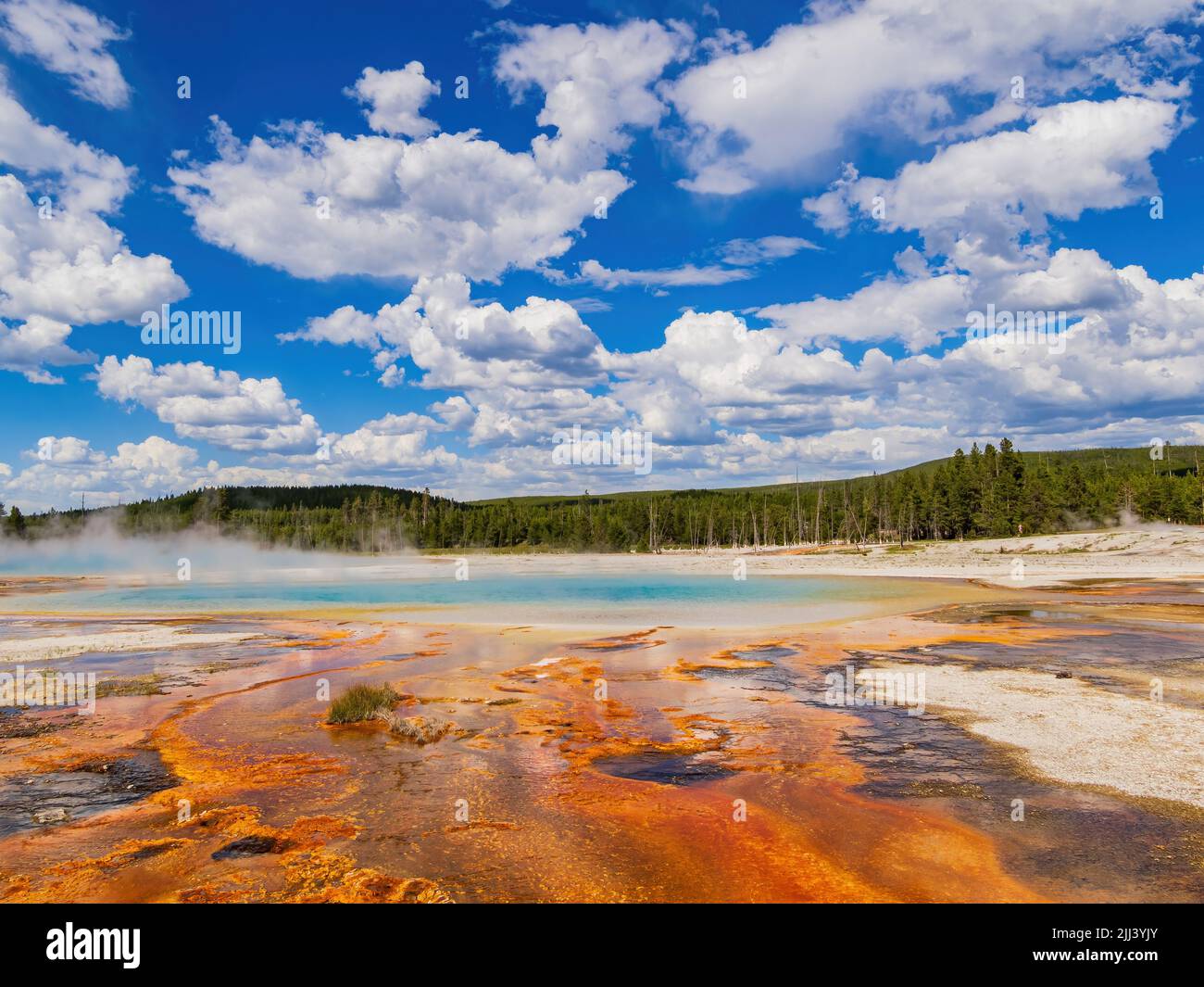 Sunny view of the landscape of Rainbow Pool of Black Sand Basin at Wyoming Stock Photo