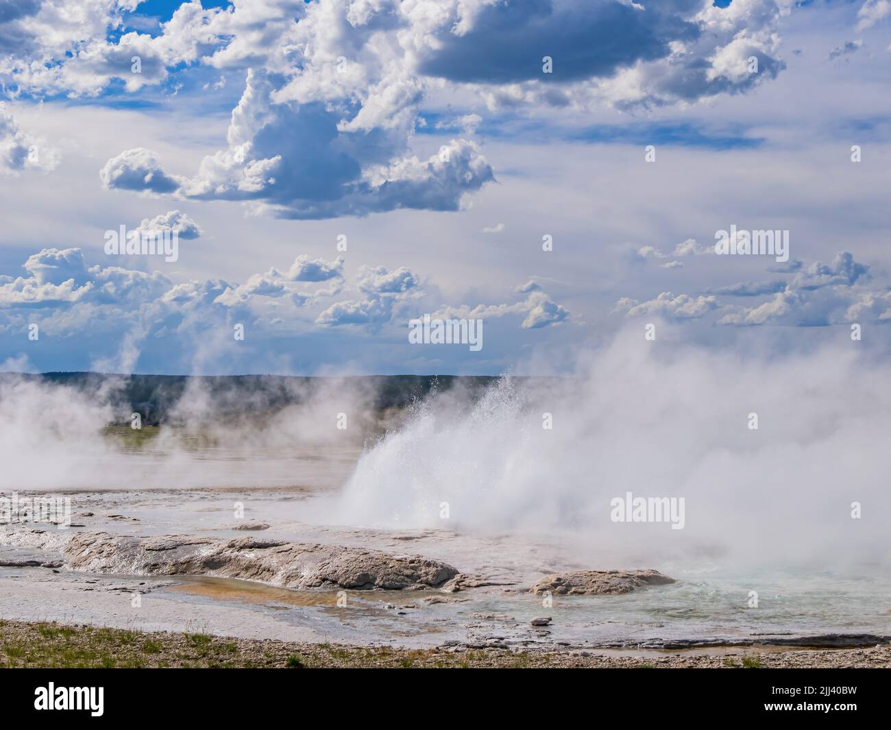 Sunny view of the landscape of Fountain Geyser of Fountain Paint Pots ...