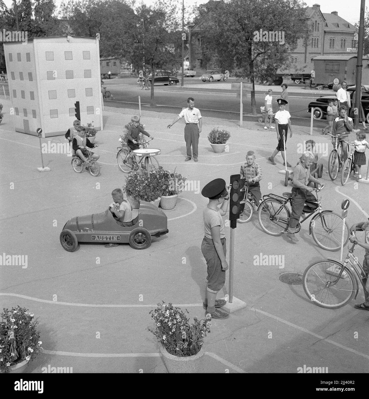 Traffic School for Children. July 1956 Stock Photo