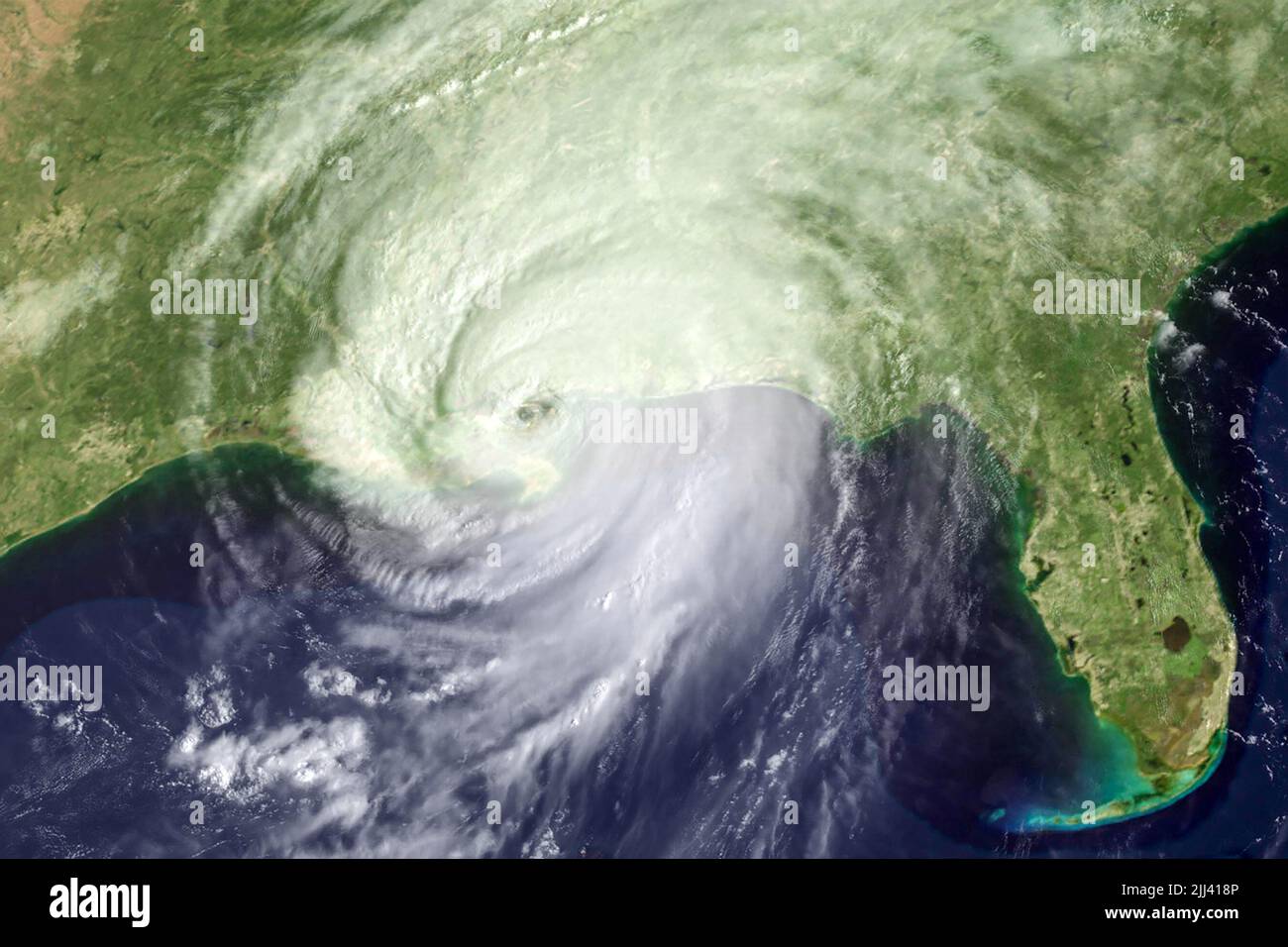 Hurricane Katrina, a devastating Category 5 storm, making landfall near New Orleans, Louisiana, on August 29, 2005. (USA) Stock Photo