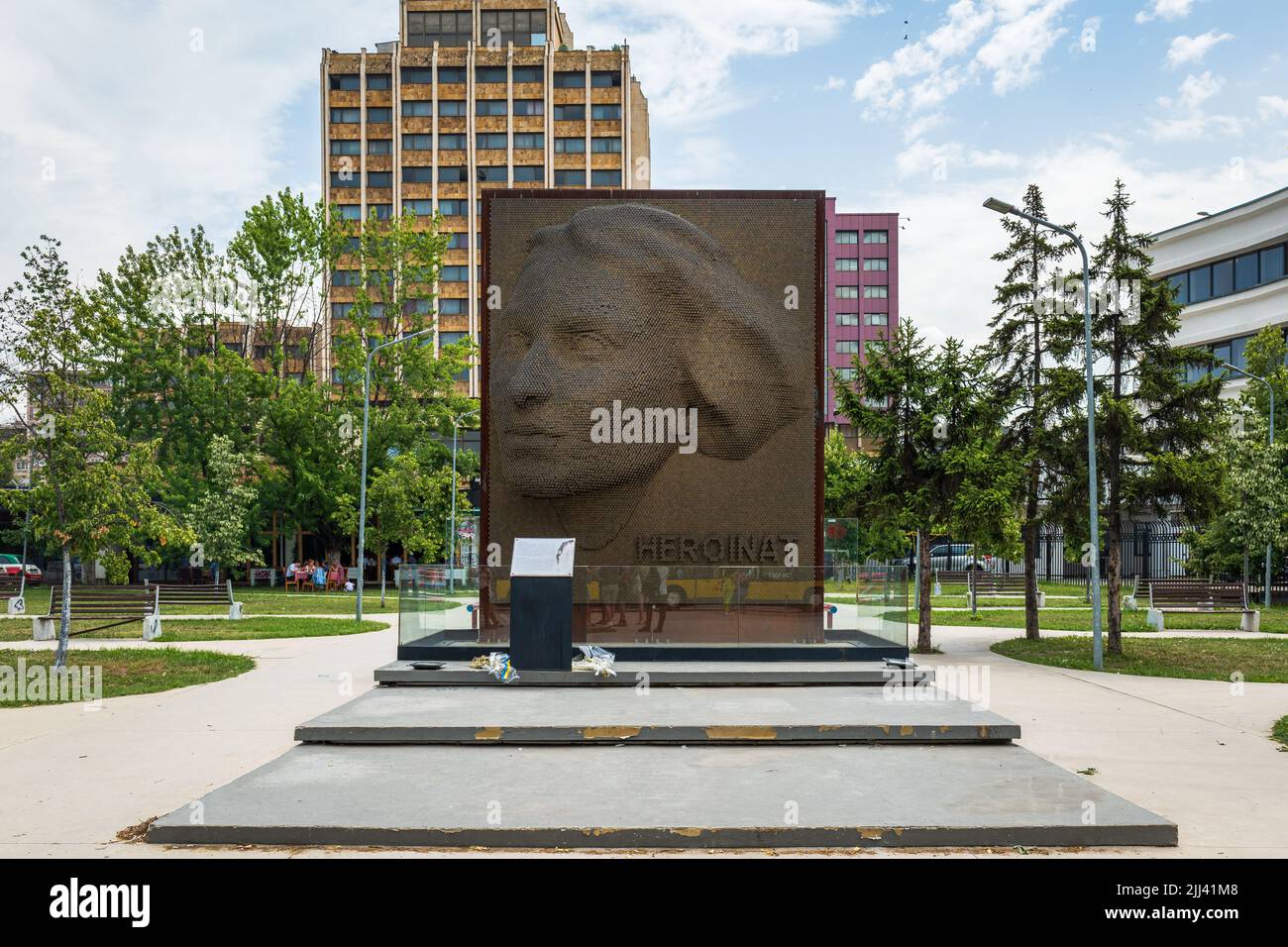 Pristina, Kosovo - June 5, 2022: The Heroinat Memorial (HEROINAT), a typographic sculpture and tourist attraction in Pristina, Kosovo. Stock Photo