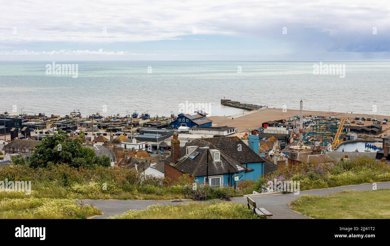 Hastings Old Town looked on from West Cliff Stock Photo