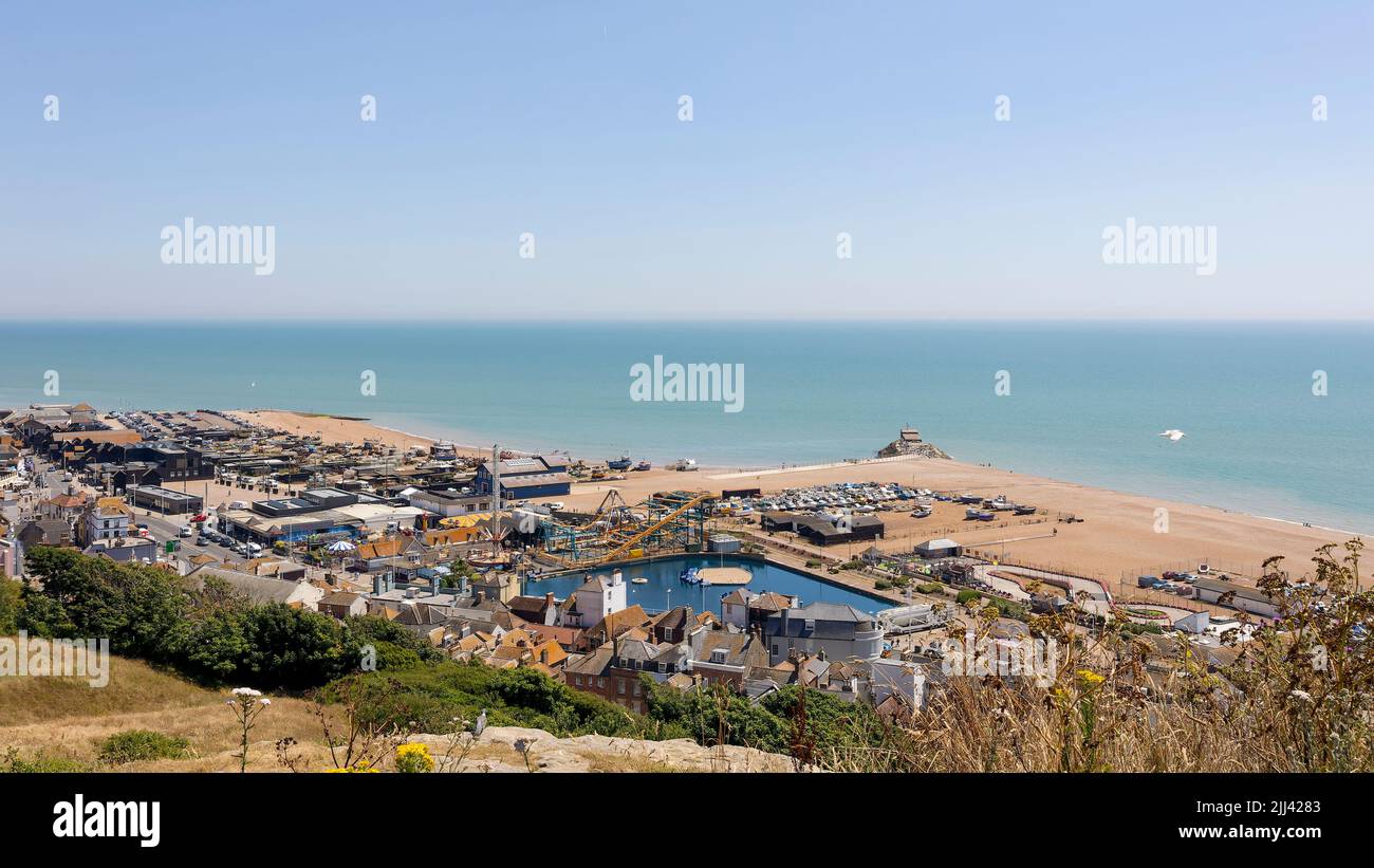 Hastings Old Town seen from West Cliff Stock Photo