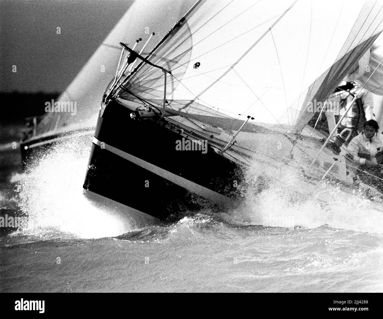 AJAXNETPHOTO. 1985. SOLENT, ENGLAND. - ADMIRAL'S CUP - MARIONETTE (SINGAPORE) AT START OF FASTNET RACE IN LUMPY SEAS OFF EGYPT POINT. PHOTO:JONATHAN EASTLAND/AJAX. REF: 340 222904 10 Stock Photo