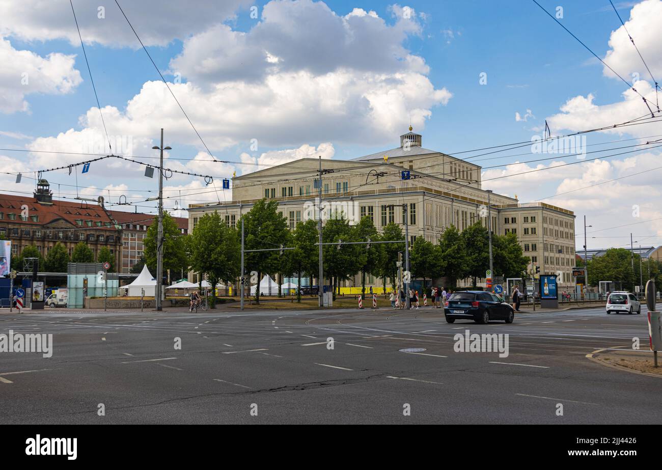architecture, building, city, city transport, cityscape, departure, downtown, europe, germany, landmark, leipzig, leipzig germany, old, old tram, pass Stock Photo