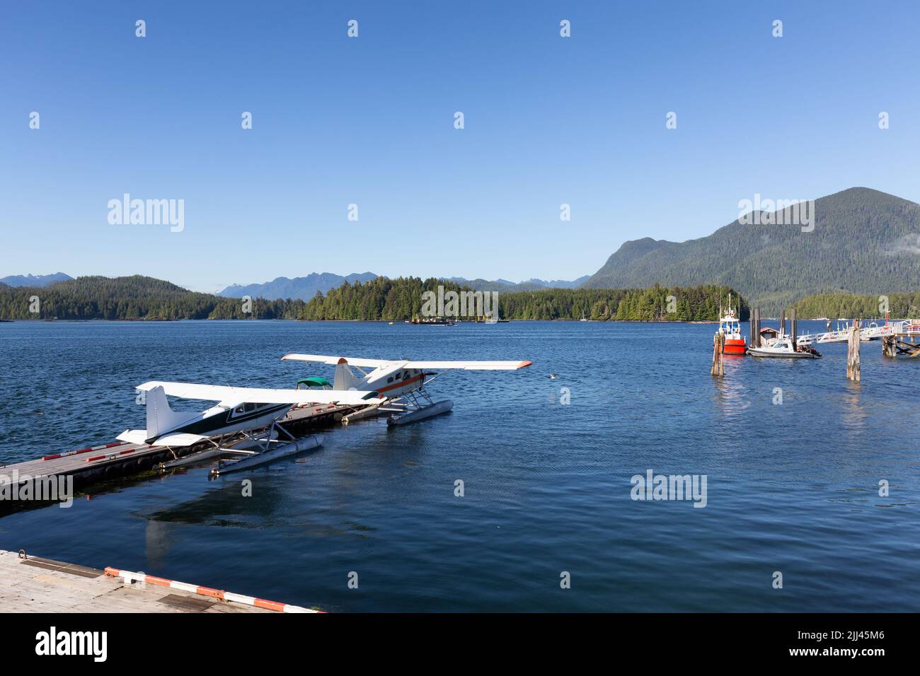 Dock and Seaplanes in the Harbour on a Sunny Afternoon on Vancouver