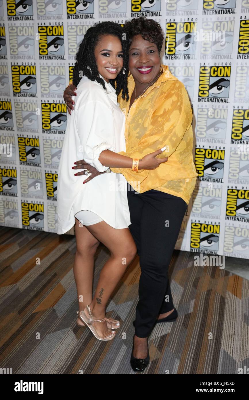San Diego, USA. 22nd July, 2022. Kyla Pratt and Jo Marie Payton at The Proud Family Panel during Comic-Con International: San Diego 2022 at the San Diego Convention Center in San Diego, California on July 22, 2022. Credit: Tony Forte/Media Punch/Alamy Live News Stock Photo