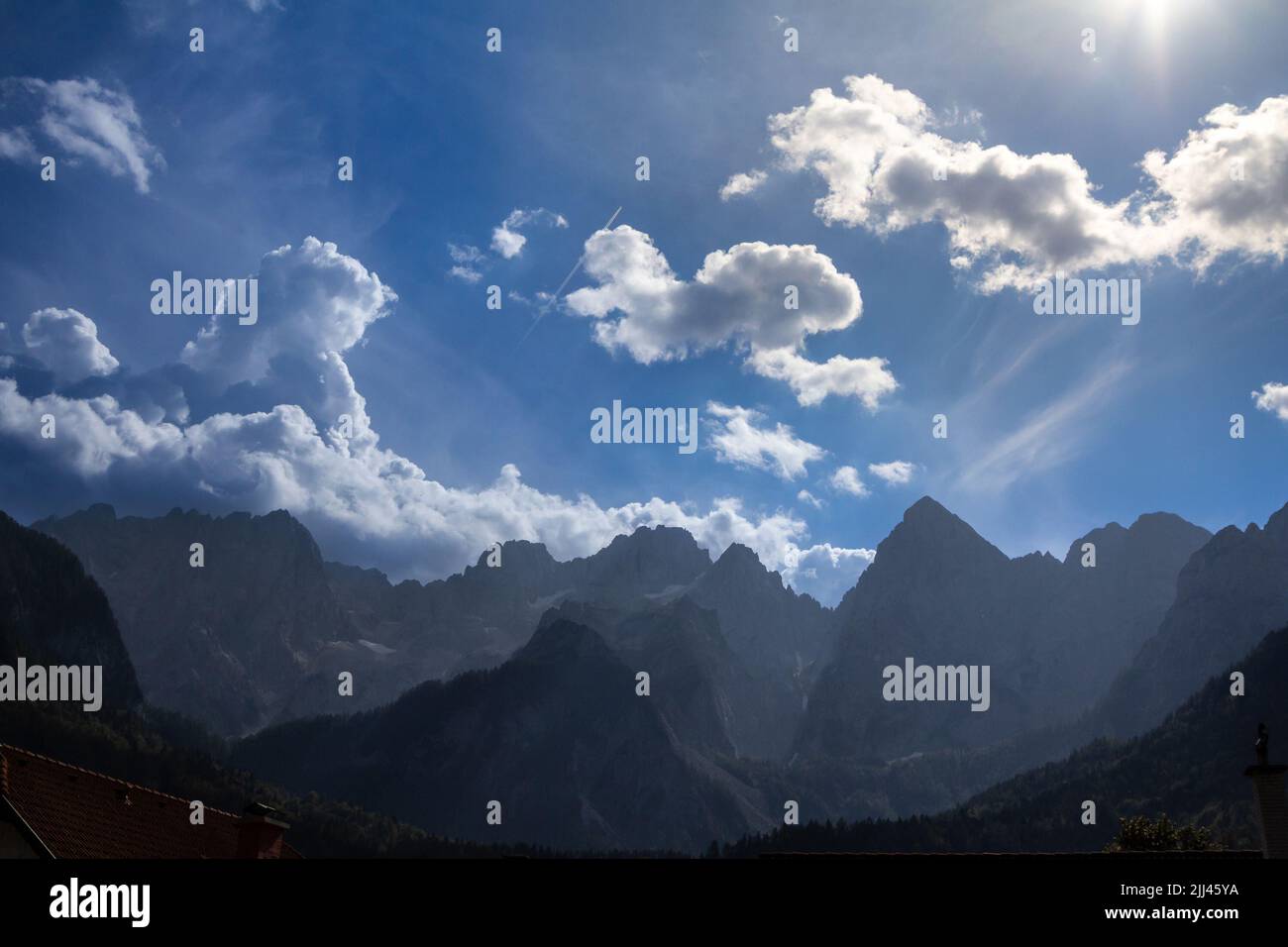 Picture of Triglav mounts during a cloudy afternoon. Triglav, with an elevation of 2,863.65 metres, is the highest mountain in Slovenia and the highes Stock Photo